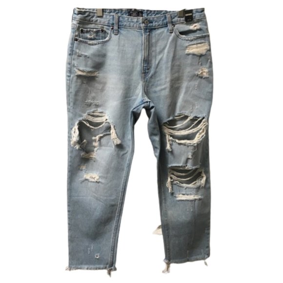 Abercrombie & Fitch Light Blue Distressed High Rise Mom Jeans - Picture 1 of 13